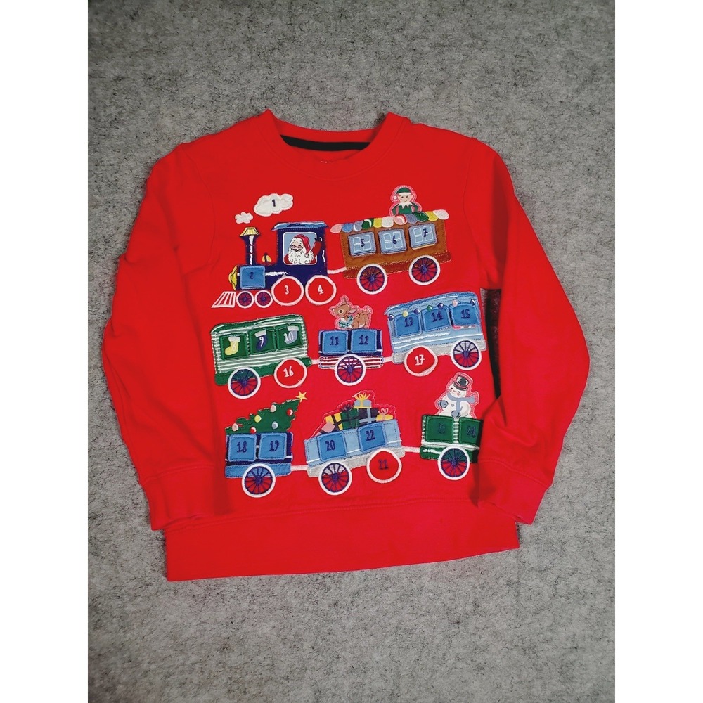 Mini Boden Christmas Advent Calendar Train Sweatshirt Red Size 7-8 Y Interactive